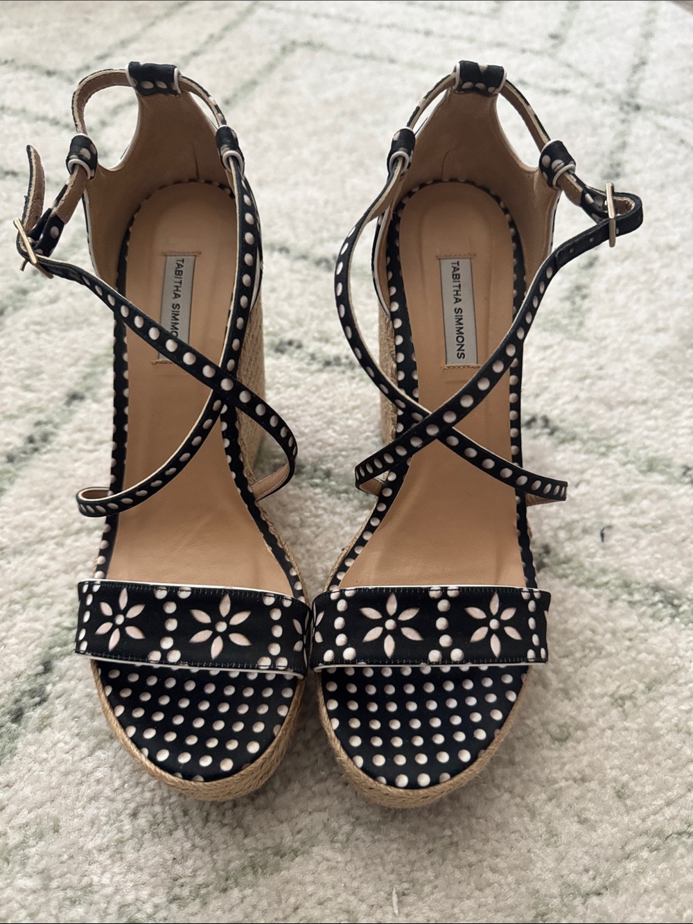 Tabitha Simmons Black Floral Wedge Platform Espadrille size 9.5/39.5